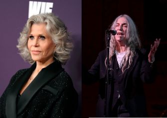Jane Fonda and Patti Smith at the Rise Up, Sing Out benefit concert for the First Amendment.