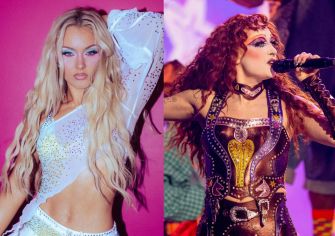 Image of pop artists Zara Larsson and Chappell Roan performing on stage, showcasing their unique styles and stage presence.