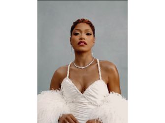 Keke Palmer posing in an elegant dress, looking confident and poised, reflecting her evolution as an actress and media personality.