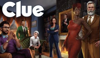 Artwork featuring characters from the Clue board game, showcasing a mysterious setting.