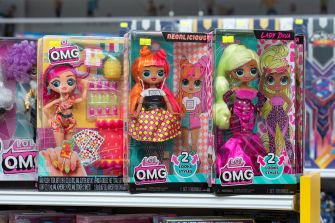 L.O.L. Surprise! O.M.G. dolls displayed on a store shelf.