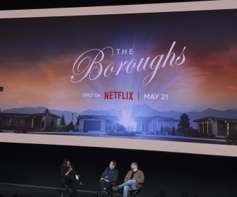 An event featuring the creators of Netflix's supernatural drama, *The Boroughs*, held at the Egyptian Theatre, promoting the series set in a retirement community.