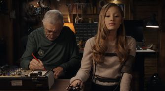 A scene from "Focker In-Law" featuring a character undergoing a lie detector test in a comedic setting.