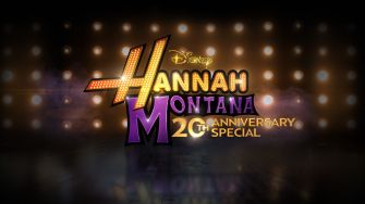Logo for the "Hannah Montana 20th Anniversary Special" featuring colorful text and stage lights.