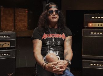 Guitarist Slash discussing new music for Guns N' Roses in a recording studio setting.